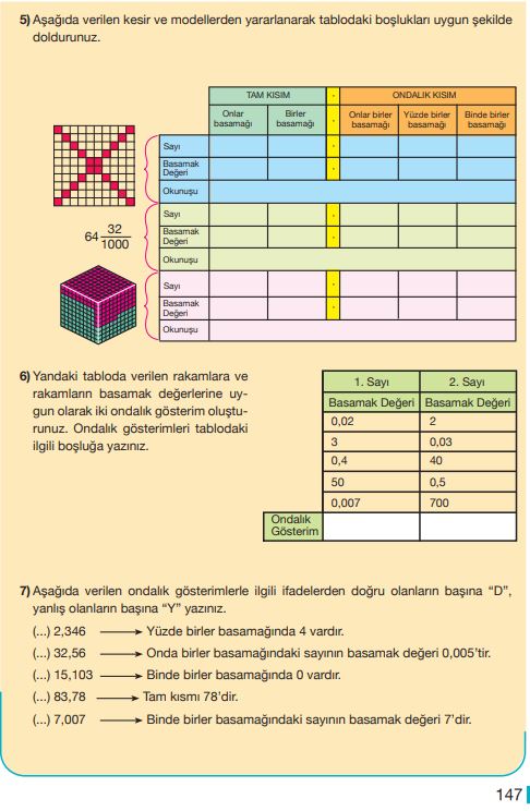 5. Sınıf Matematik Ders Kitabı Çözümleri ve Cevapları Sayfa 147 MEB Yayınları