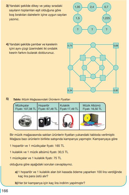 5. Sınıf Matematik Ders Kitabı Çözümleri ve Cevapları Sayfa 166 MEB Yayınları